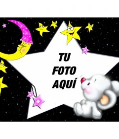 Marco para fotos infantil,de oso durmiendo con la luna y las estrellas