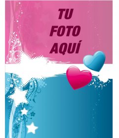 Postal de San Valentín de dos colores con corazones personalizable con una fotografía