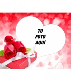 Fotomontaje de amor con una caja de bombones con rosas