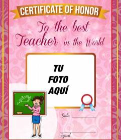 Certificado a la mejor profesora del mundo para personalizar online y gratis