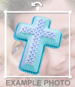 Pegatina de una cruz cristiana de color azul para tu foto