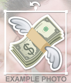 Divertido sticker de dinero con alas para pegar en tus fotos