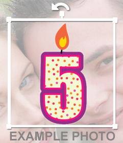 Sticker de una vela con el número cinco para decorar tus fotos 