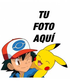 Montaje con Ash y Pikachu donde podrás añadir tu foto gratis