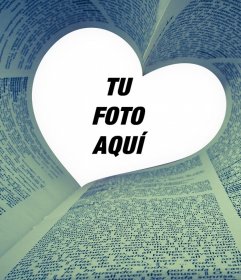 Fotomontaje de un libro con un corazón para tu foto 