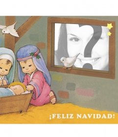 Tarjeta de Navidad del pesebre para subir tu foto 
