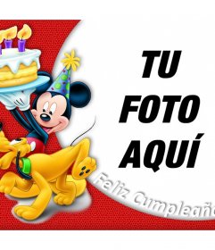 Tarjeta de Cumpleaños con Mickey y su perro Pluto para editar con tu foto