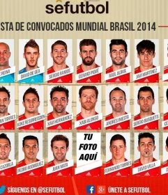 Fotomontaje de la lista de convocados de España para el mundial de Brasil 2014