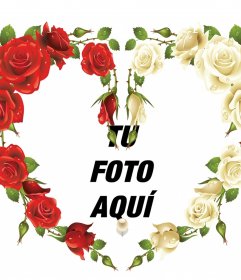 Marco de fotos con forma de corazón lleno de rosas rojas para tus fotos -  Fotoefectos