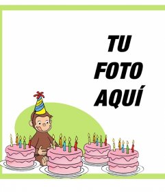 Tarjeta editable de cumpleaños con Jorge El Curioso para tu foto