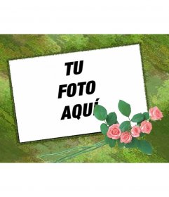Marco para fotos personalizable con tu foto con fondo verde y adorno de rosas