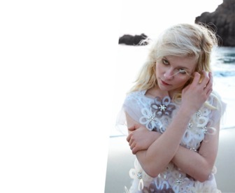 Fotomontaje con Kirsten Dunst vestida de blanco