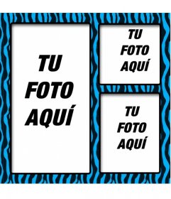 Marco de fotos azul y negro con estampado animal para tres fotos