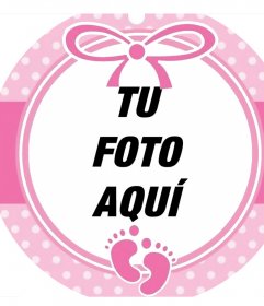 Marco circular color rosa para decorar la foto de una niña bebe