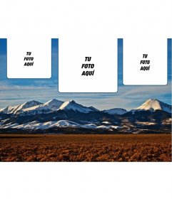 Collage para 3 fotos con un fondo de los Alpes nevados