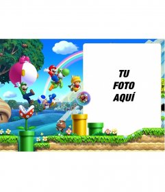 Collage con una imagen del juego Super Mario Bros U