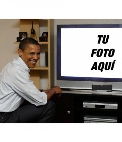 Fotomontaje de Obama ante el televisor, donde saldrá tu fotografía