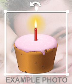 Sticker de un pastelito de cumpleaños con una vela para poner en cualquiera de tus