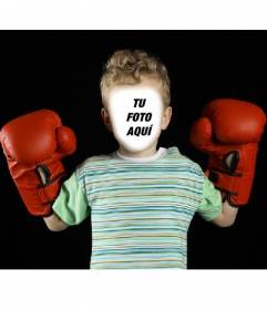 Fotomontaje con un niño con guantes de boxeo para poner tu foto en su cara
