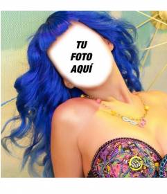 Fotomontaje de Katy Perry con el pelo azul para poner tu cara