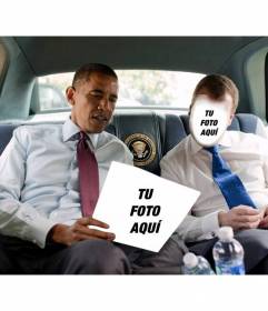 Fotomontaje con el presidente Obama en su coche sujetando la fotografía que quieras