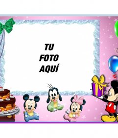 Postal infantil de Feliz Cumpleaños con Mickey Mouse