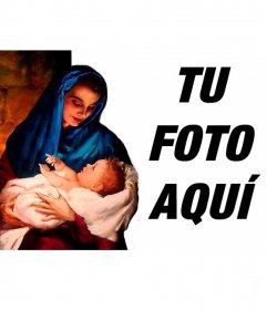 Marco de fotos con la Virgen y el niño Jesús mirandose con ternura