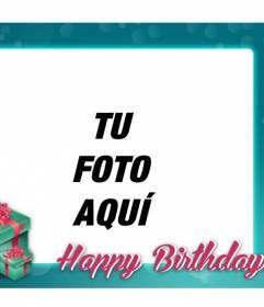 Postal de cumpleaños con marco turquesa para felicitar el cumple a tus amigos y familiares