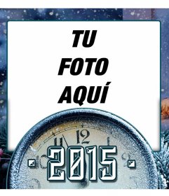 Marco de fotos con un reloj nevado para el 2015
