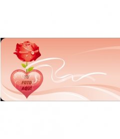 Postal de San Valentín con rosas y corazón, pon tu foto dentro de un corazón rosa
