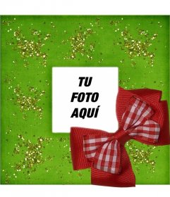 Marco para fotos de navidad con lazo rojo y fondo verde