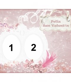 Tarjeta para felicitar San Valentín de color rosa donde poner dos fotos