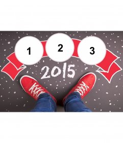 Collage de felicitación de año nuevo 2015 con tres fotos