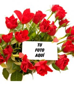 Marco para fotos online rodeado de un ramo de rosas - Fotoefectos