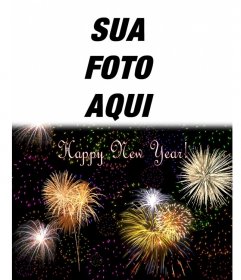 Cartão de Natal que saudou o novo ano em Inglês. Podemos inserir uma foto em cima de um céu noturno cheio de fogos de artifício
