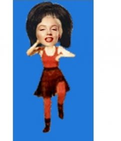 Ponha seu rosto no corpo de uma mulher no estilo vermelho dança desenho animado. Edite o gif animado a partir da página para baixar ou enviar e-mail