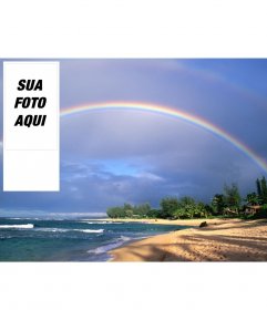 Papel de parede para o Twitter do arco-íris em uma praia, para colocar sua foto online