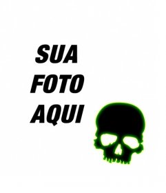 Criar um avatar para facebook e twitter com uma caveira preta com borda verde fluorescente em uma foto que enviar