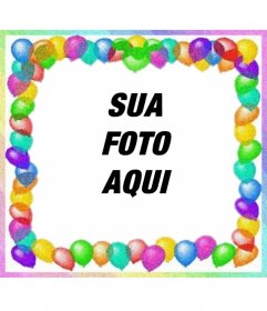 Moldura feita com balões coloridos. Para cumprimentos de aniversário