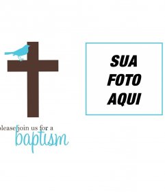 Cartão com pássaro cruz e azul para um convite do batismo