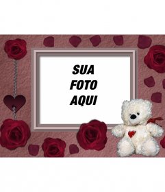 Cartão de um urso e rosas vermelhas a ver com a sua foto