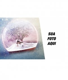 Cartão de Natal com uma bola de cristal com neve 