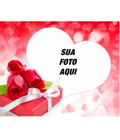Fotomontagem de amor com uma caixa de chocolates com rosas