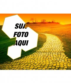 Colagem para a foto com uma estrada ao pôr do sol