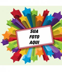 Quadro de fotos de estrelas coloridas com uma borda vermelha para colocar sua foto