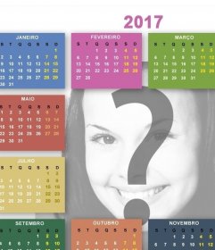 Molde do calendário 2017, com muitas cores para modificar Fotomontagem