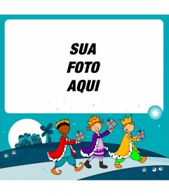 Cartão com uma ilustração de crianças vestidas como Magi 