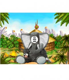 A montagem de um traje de elefante virtual para crianças