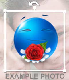 Emoticon azul oferecendo uma rosa para colocar em suas fotos