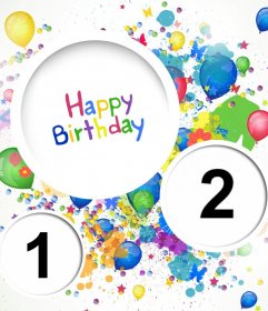 Colagem colorida de comemorar um aniversário upload cartão de aniversário duas fotos